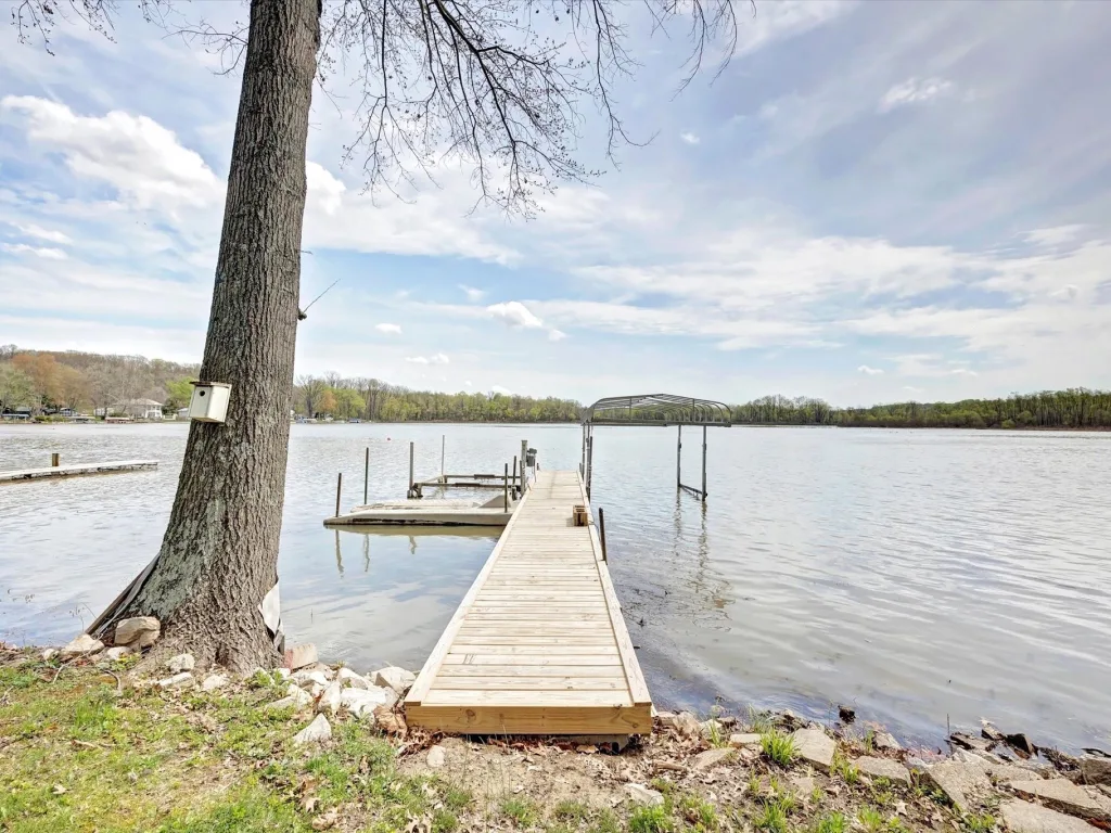 A private dock reaching into Lake Lemon