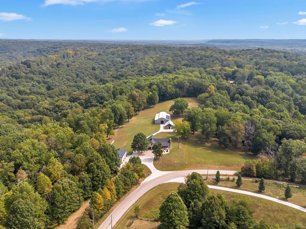 Rolling wooded hills and open fields in rural Monroe County